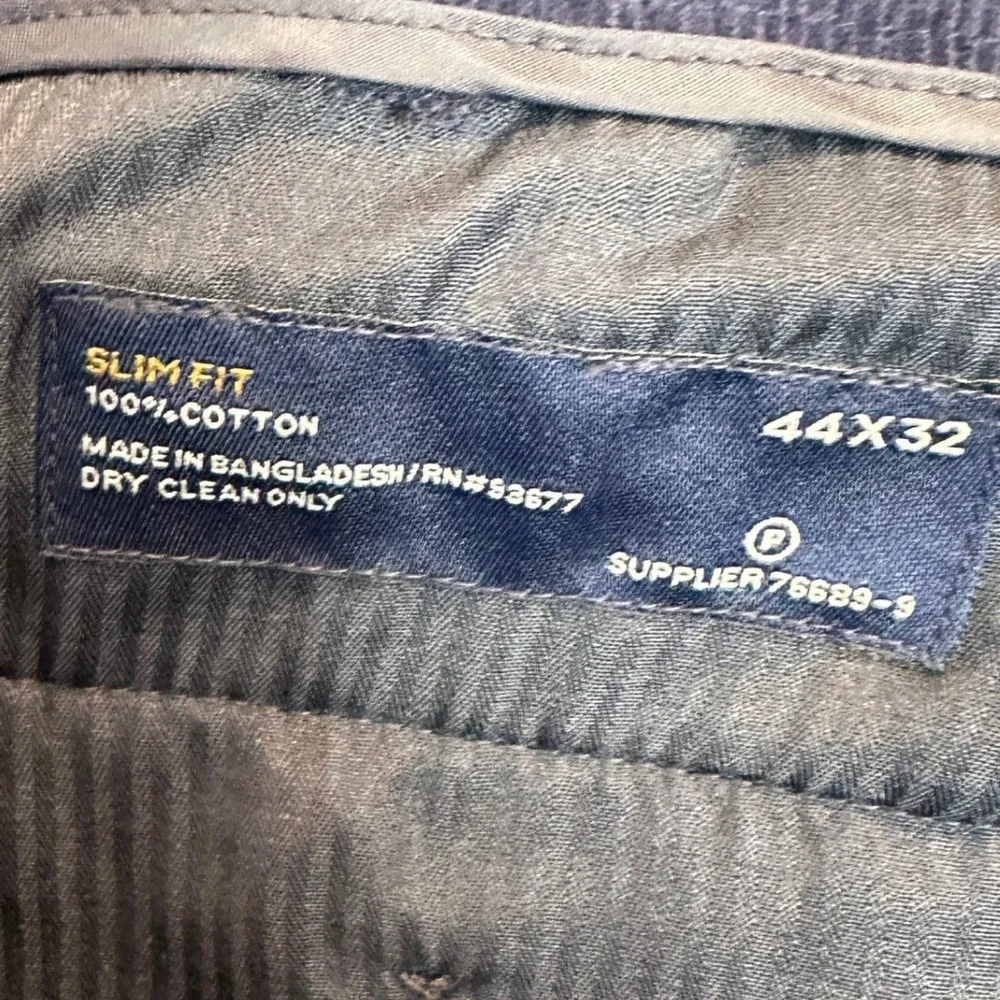 Stafford Pants Mens 44X32 Navy Blue Slim Fit Corduroy Dress Trousers Flat Front